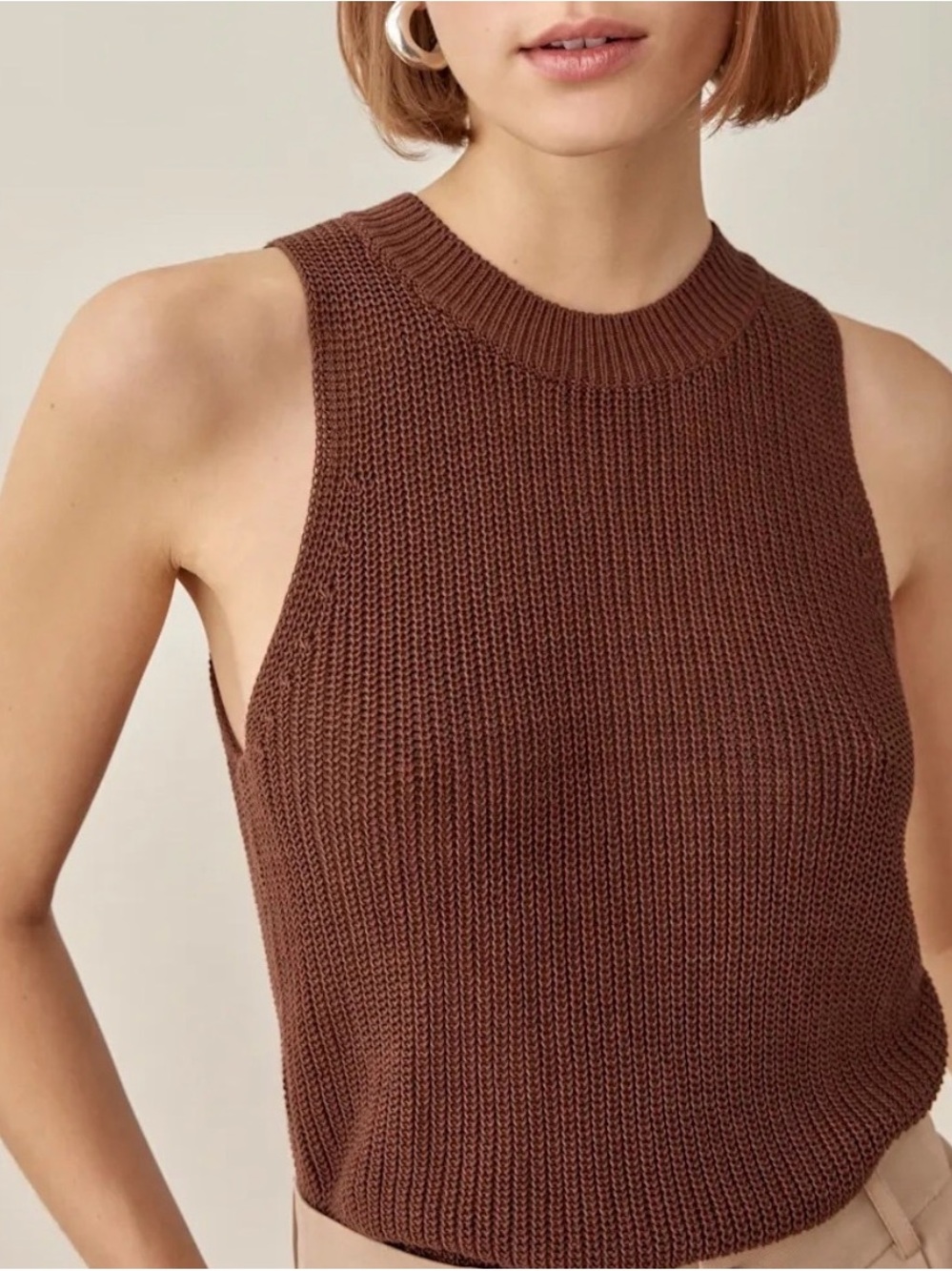 Reformation Chestnut Brown Ribbed Knit Tank